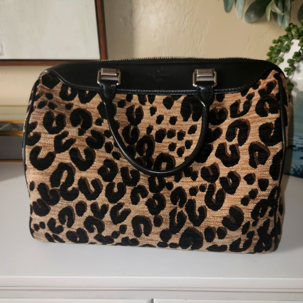 Louis Vuitton Leopard Print Satchel - Black and Tan